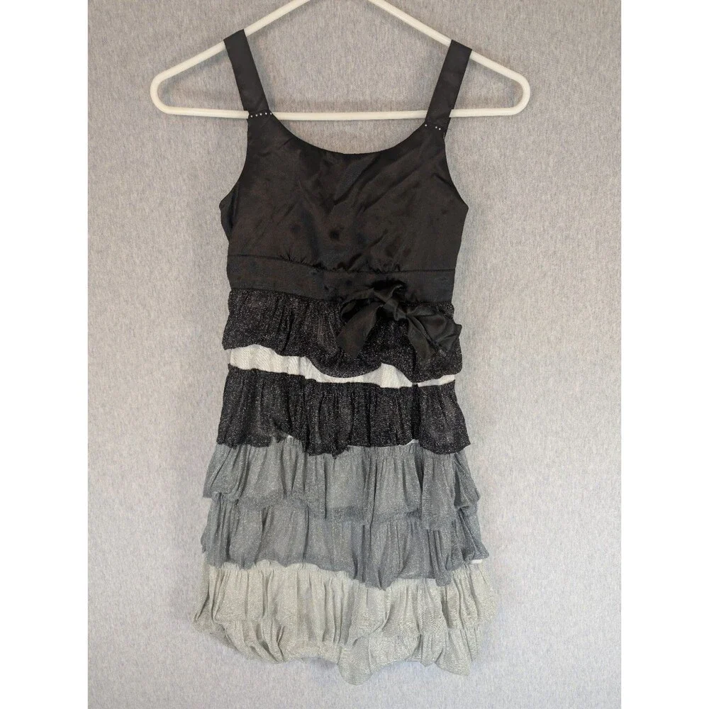 Justice Girls Size 10 Colorblock Tiered Party Dress Bow Lined Scoop Neck